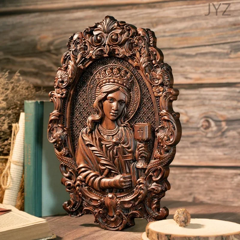 Vintage Religious Wood Carving Mural Saint Patron, Home Wall Decor Relief Wooden Gift