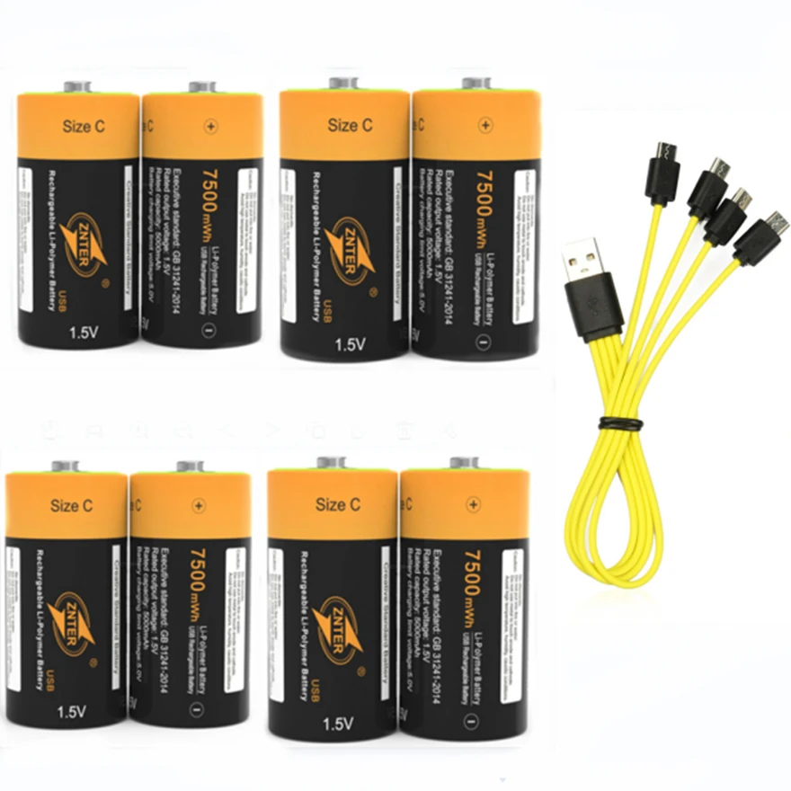

New ZNTER 1.5V 7500mWh Rechargeable Battery C Lipo LR20 Battery for RC Camera Drone with Type C Cable Fast Charge
