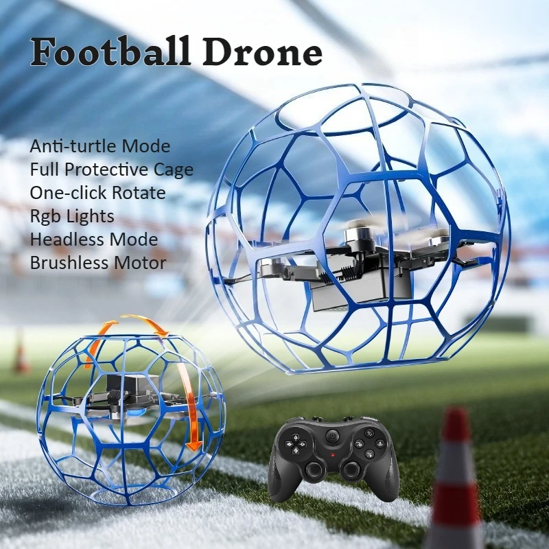 

Развлекательный соревновательный футбольный дрон с полной защитной клеткой, режимом защиты от зацепов, бесщеточным двигателем, безголовым режимом и RGB-подсветкой для детей