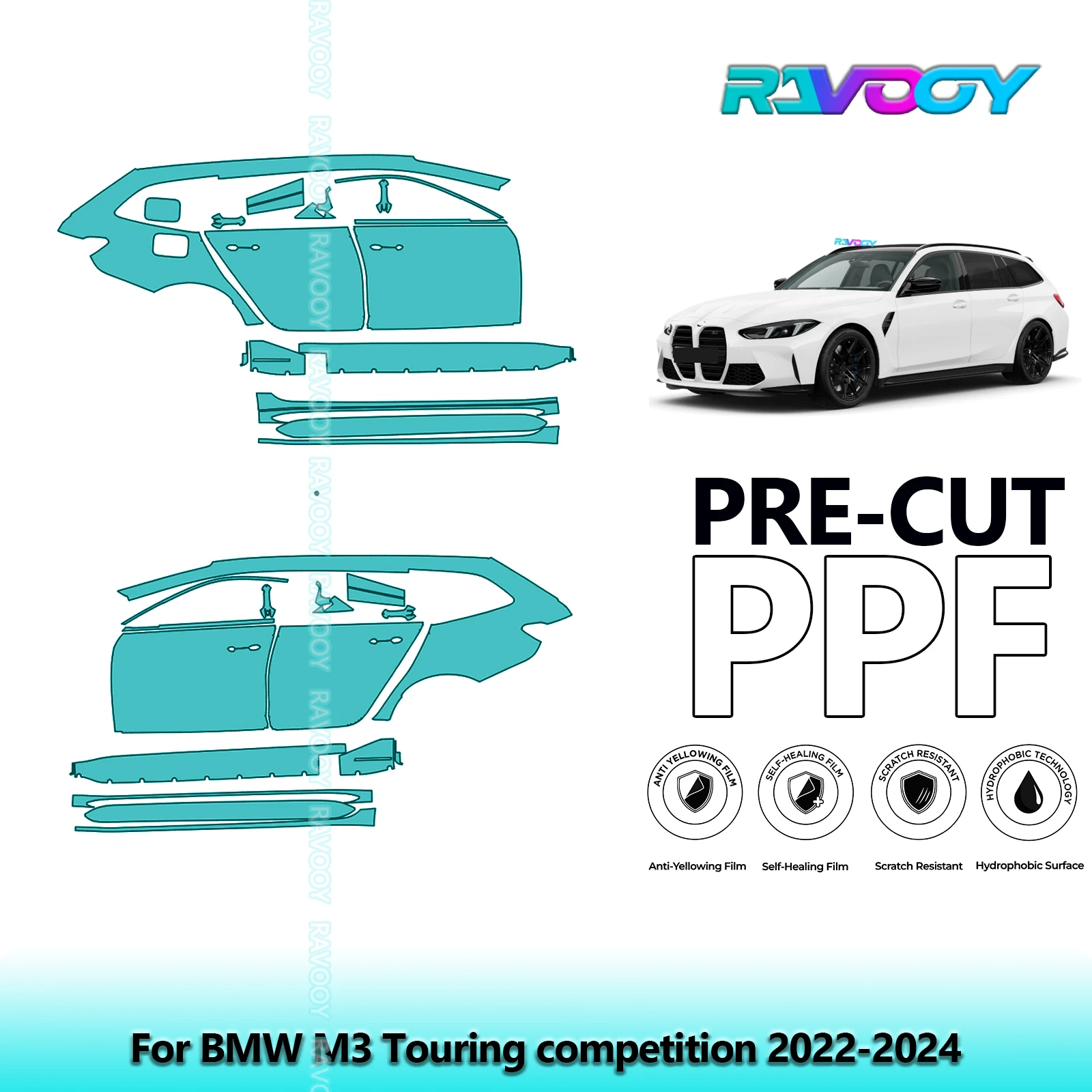 

For BMW M3 Touring competition 2022-2024 8.5mil Clear Matte Pre-Cut PPF Door & A/B Pillar Kit TPU Paint Protection Film Set