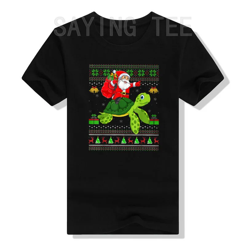 

Funny Santa Claus Riding Sea Turtle T-Shirt Funny Christmas Costume Gifts Family Matching Xmas Pajamas Y2k Top Graphic Tees