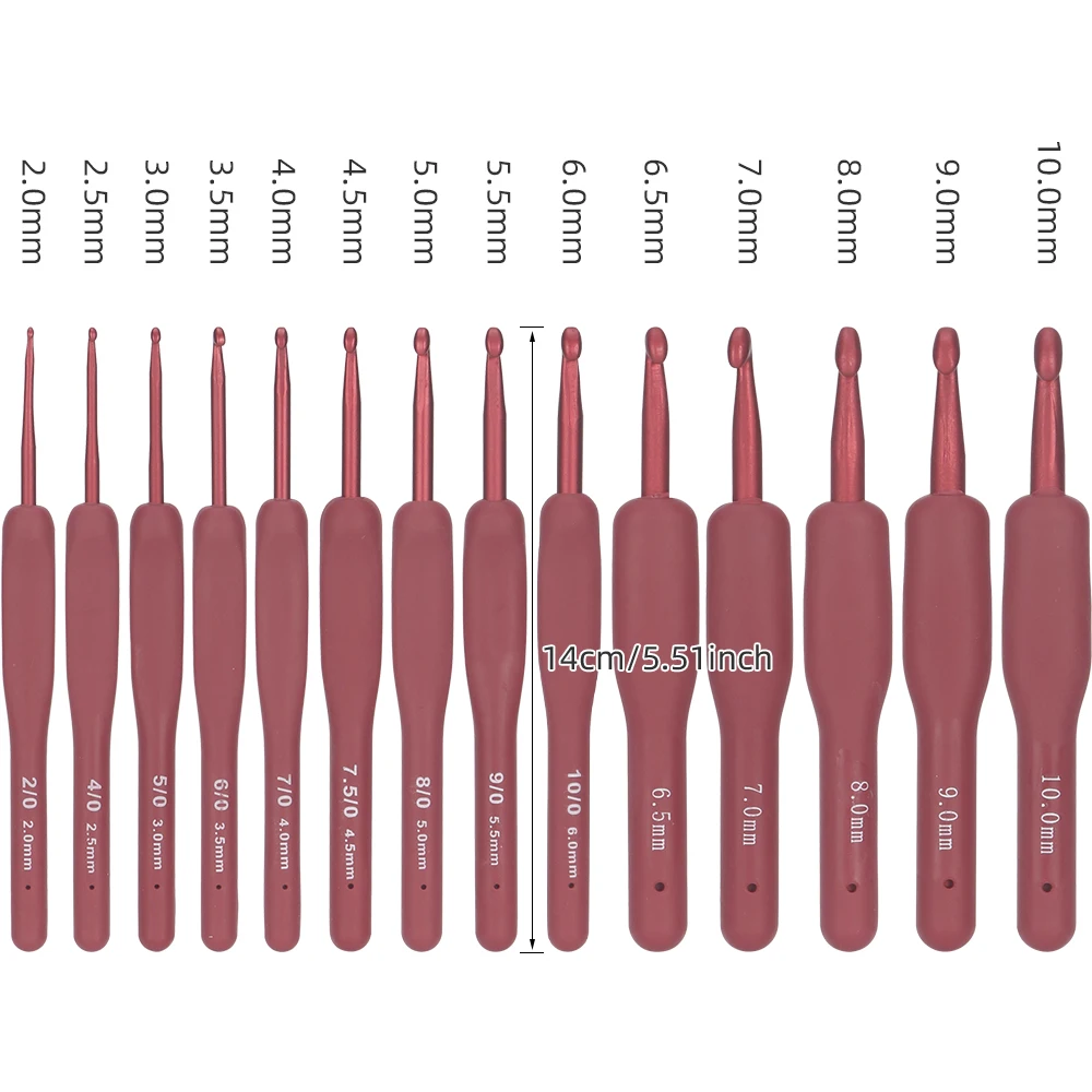 QJH 14 Piece Crochet Hooks Kit Ergonomic Rubber Soft Grips - Knitting & Crochet Supplies for Beginners, Comfortable/Easy to Use