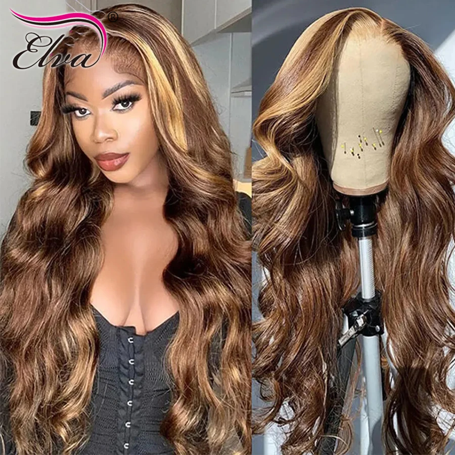 

Highlight BrownBody Wave Lace Front Wig Human Hair Wigs For Women 360 Full Lace Wigs Pre Plucked Honey Blonde Colored Cheap Wigs