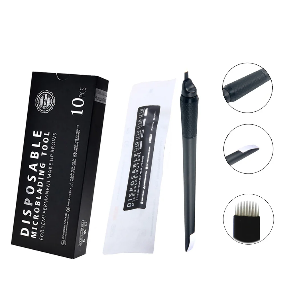 

10/50Pcs Disposable Microblading Pen 0.15/0.18mm 18U Sterilized Permanent Makeup Eyebrow Tattoo Pen with U Blades
