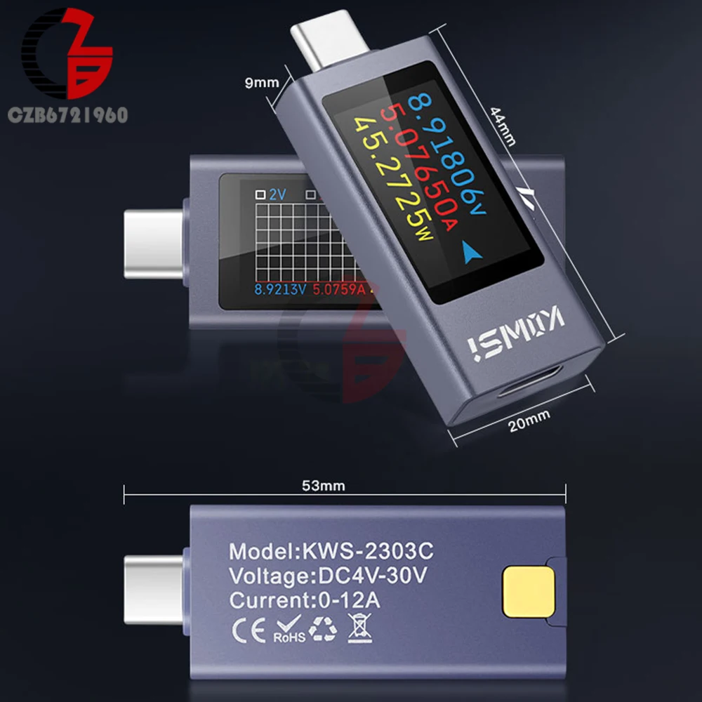 DC4-30V Digital Display Voltmeter Ammeter Type-C Charger Detection Tester Voltage Current Monitor Power Meter Battery Test Tool