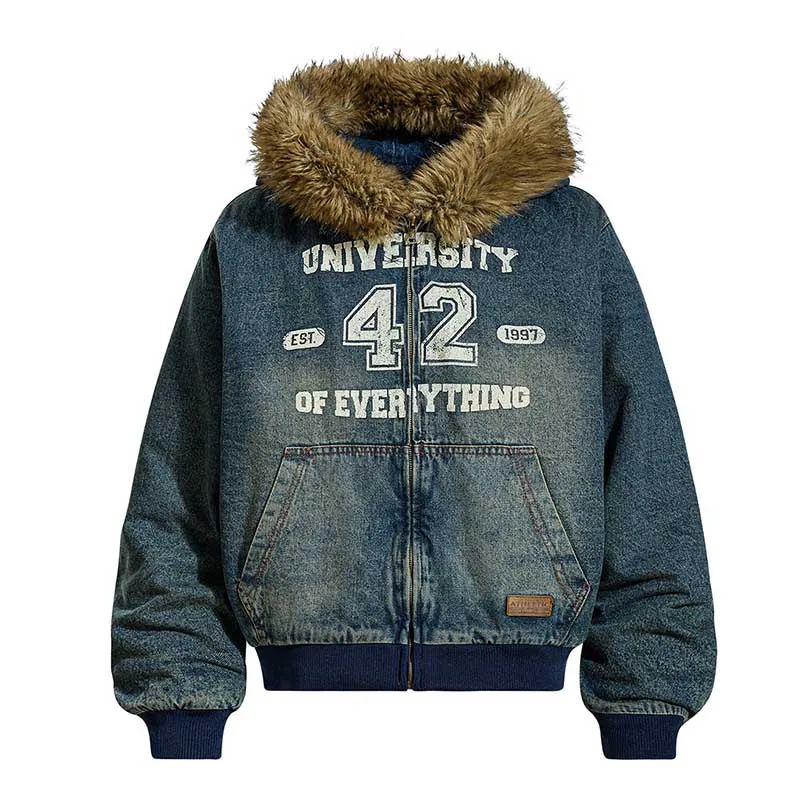 

Винтажные зимние теплые джинсовые парки, утепленные уличные куртки с меховым воротником, верхняя одежда для мужчин