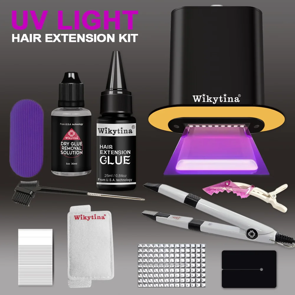 Kit de pegamento para extensión de cabello UV, tecnología de luz en V, juego de herramientas para extensión de cabello, peluca, pieza de cabello humano, salón, conexión de injerto rápido