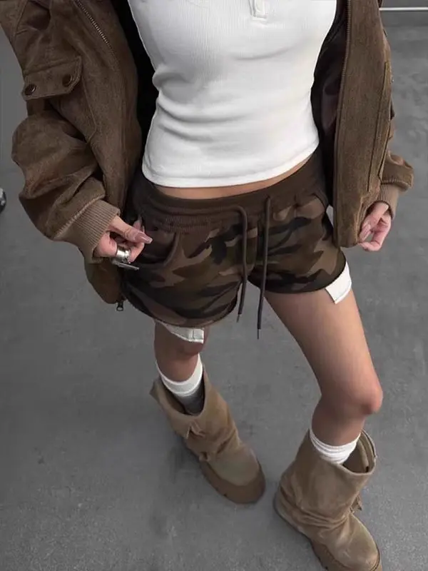 American Sle épicé fille Camouflage taille haute ort pantalon femmes été petite taille ample minceur bout à bout couvrant pantalons chauds