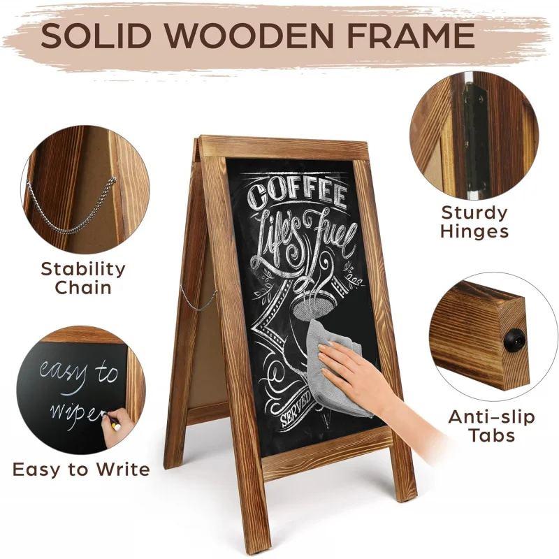 customized.A-Frame Chalkboard Sign Double-Sided Freestanding Chalkboard Easel, Sturdy Wooden Sidewalk Sign, Sandwich Board