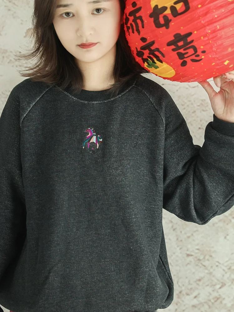 

Slimming Effect Long Velvet Cotton Hoodie Winter New Year Women's Top Dus High-Defn Series Comfortable Cotton Sweatirt