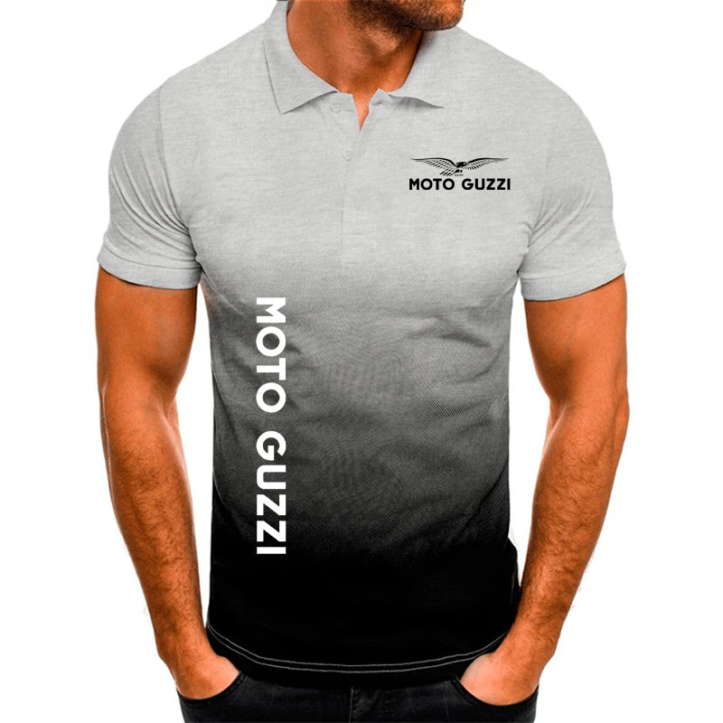 Nieuwe Gradiënt Heren Poloshirt Moto Guzzi Eagle Logo Print Katoen T-Shirt Korte Mouw Custom T-Shirt O Hals Tops Plus Size