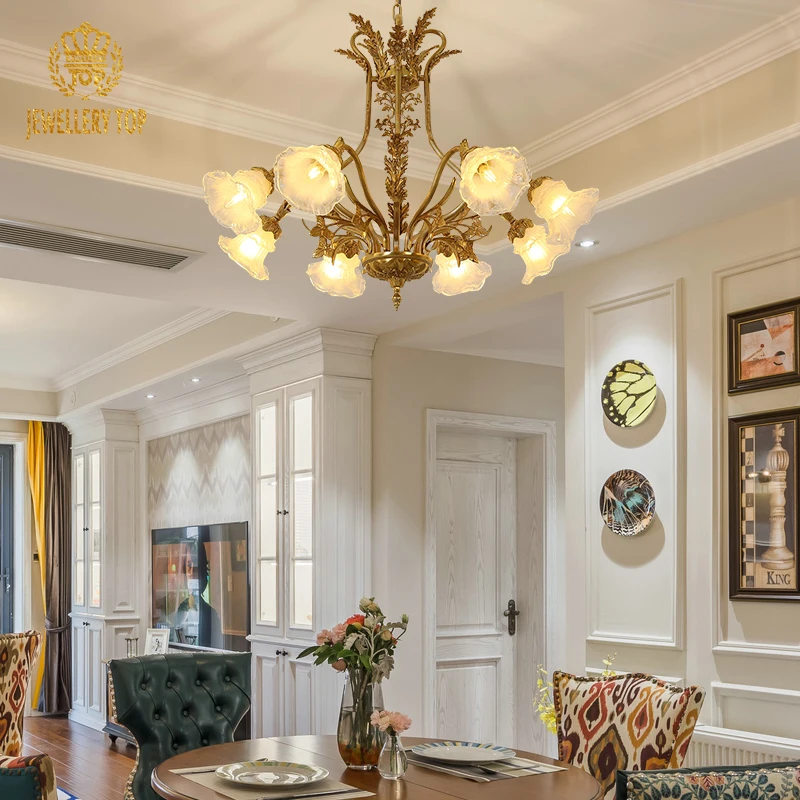 JewelryTop Lâmpadas suspensas estilo rococó medieval de vidro LED com lustre de abajur de flor