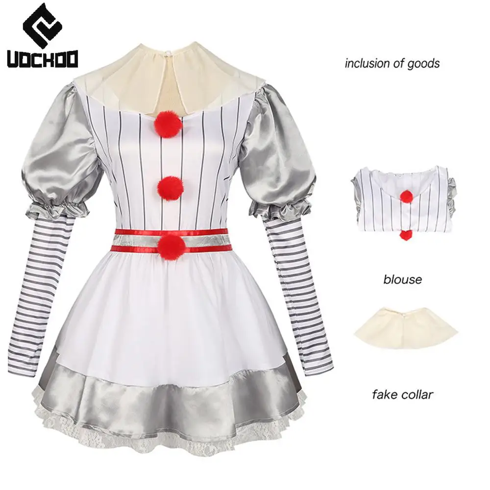

Halloween Clown Cosplay Costume Clown Dress Movie Role Women Outfit Day of The Dead Clothing Adult Joker Long Sleeved Gown