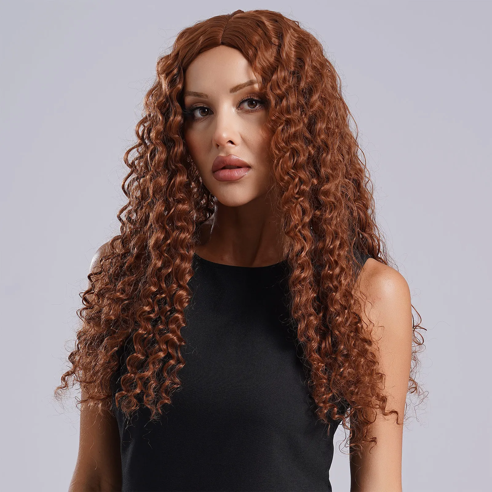 Womens Long Small Curly Wig Human Hair with Mesh Cap Centre Parting Frizzled Afro Wigs 80s Disco Rock Music Halloween Costume