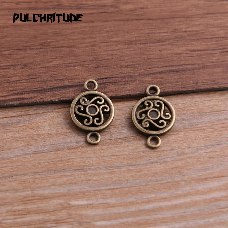 20pcs 12*19mm Two Color Zinc Alloy Necklace Charm Jewelry DIY Hollow Round Flower Connector Pendant Necklace