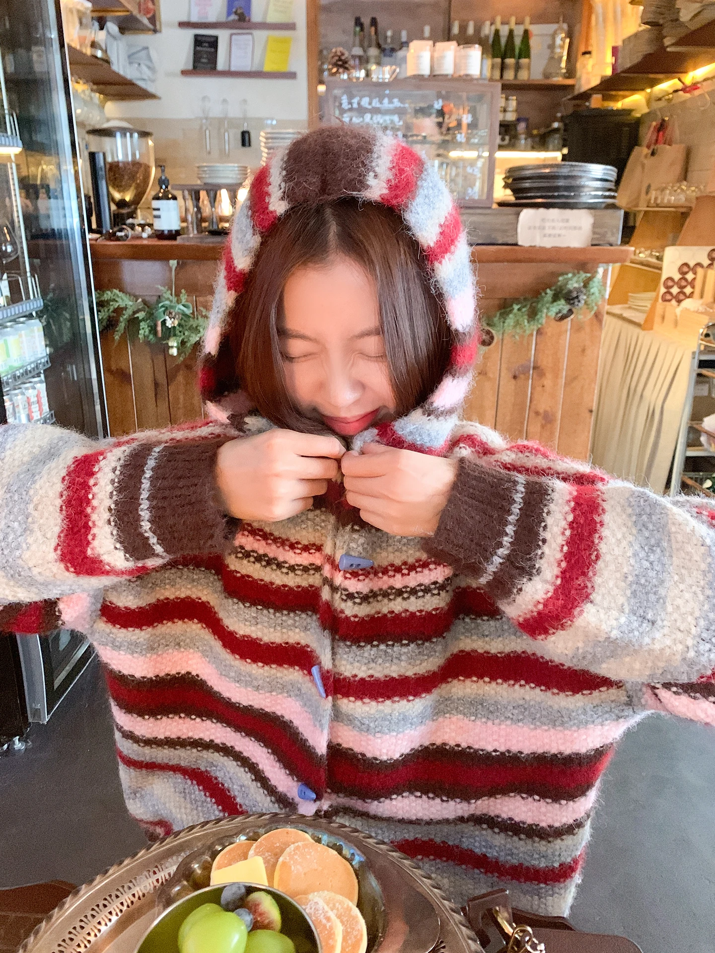 

Red Striped Hooded Open Cardigan Sweater Women's Loose Knitted Outerwear Autumn Winter Casual Sle Polyester Nylon Wool Blend