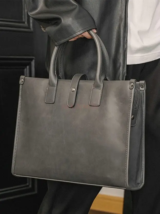1pcs Retro horizontal leather men's bag, light business men's file bag, public document bag, leisure travel bag, computer bag