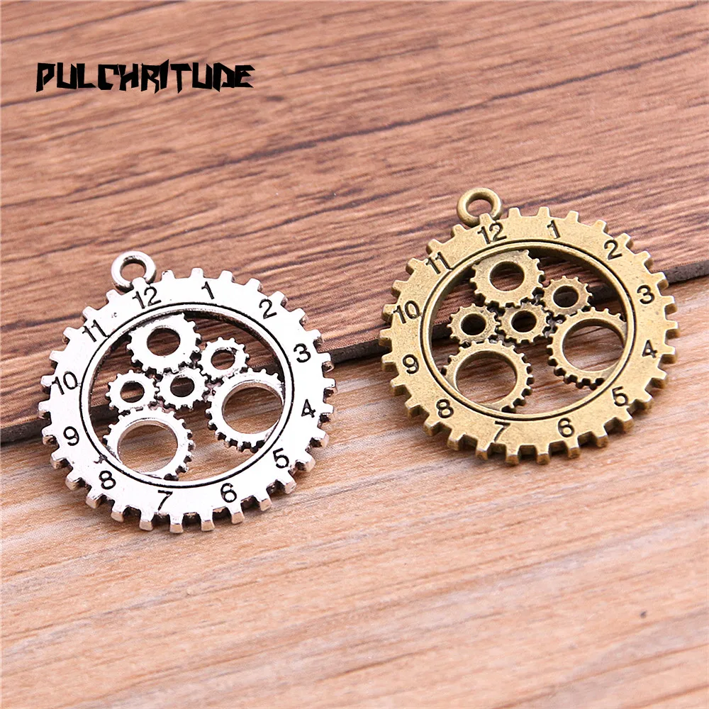 6pcs Vintage Metal two color Clock Fashion DIY Handmade Steampunk Pendants Jewelry Making Charms