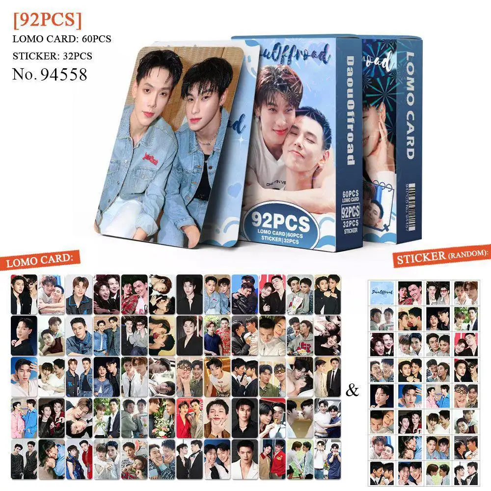 92Pcs DaouOffroad Thai BL Star Double Sided Lomo Cards Set with Mini Stickers HD Celebrity Photocards Drama Fan Collection Gift