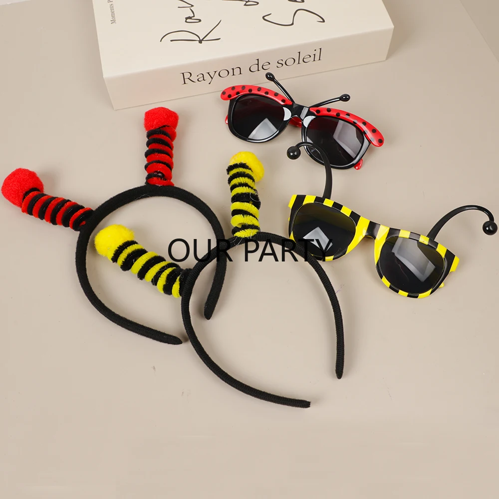 1 2Pcs Cartoon Bee Ladybug Theme Headband Glasses Cosplay Costume Photo Props for Adult Kids Birthday Party Favors Decoration Perfect for Adding Fun to Your Party and Creating Unforgettable Memories with Friends and Family - view 2