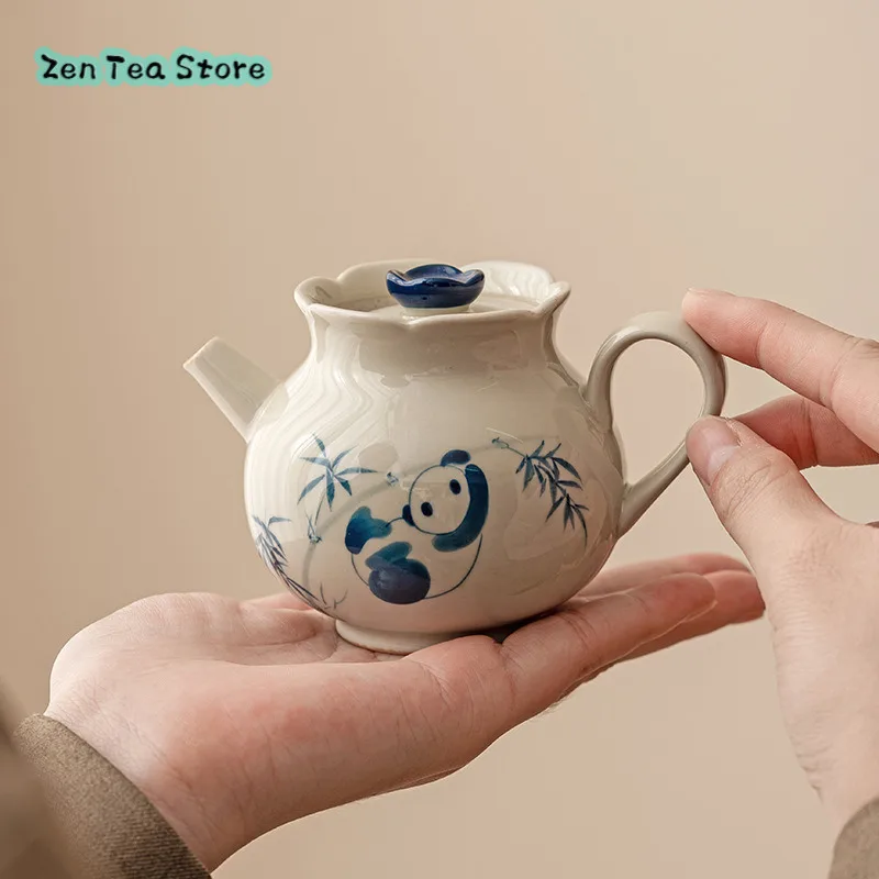 Wood Grey Panda Play Bamboo Flower Bud Pot Ceramic Teapot Tea Home With Filter Single Pot Kung Fu Tea Infuser