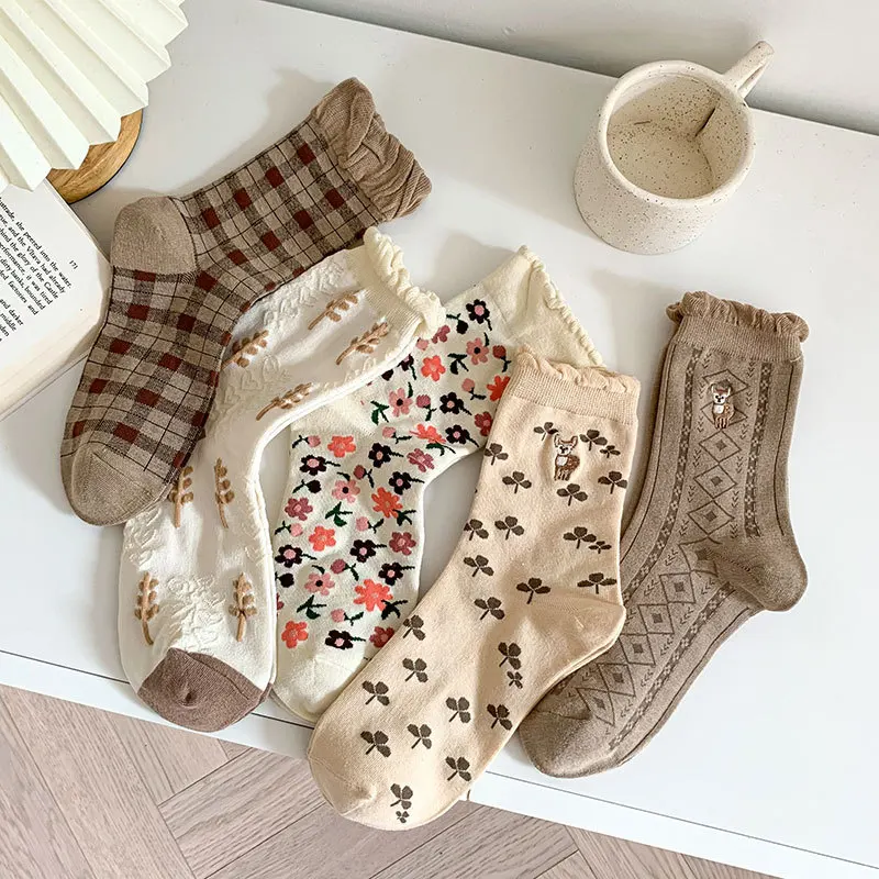 Women's Antumn Winter Cotton Socks Sweet Style Small Leather Shoes Japanese Pile Pile Stockings Wooden Ear Cute Midtube Socks