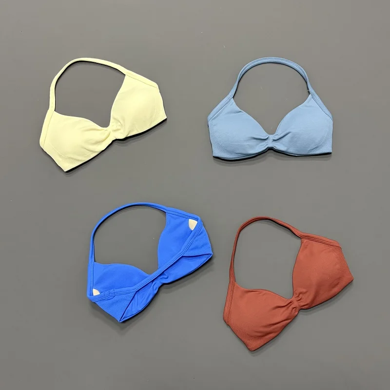 Women Halter Sports Bra High Support Push Up Wirefree Seamless Soft Removable Pads Gym Yoga Workout Breathable Crop Top