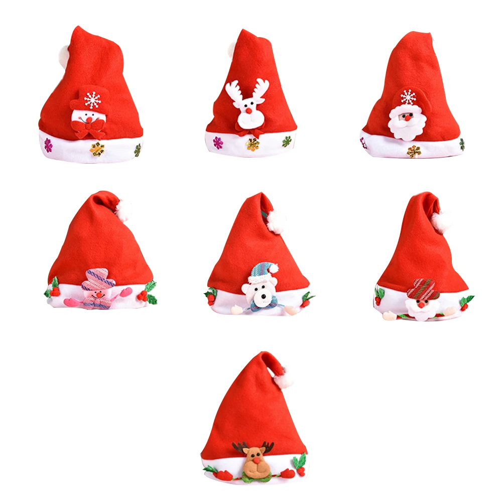 

7 Pcs 's Santa Hat Christmas Festival Printing Costume Cloth Xmas Claus Holiday