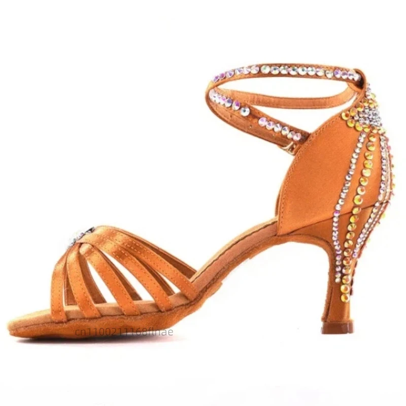 

Профессиональные танцевальные туфли на высоком каблуке с кружевом и бриллиантами для взрослых, туфли на мягкой подошве с бриллиантами, туфли для латинских танцев для женщин