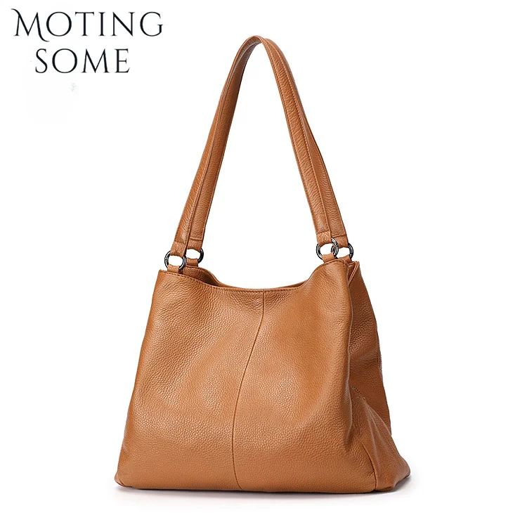 Motingsome Luxury Cowhide Bag Woman Shoulder Handbag and Purse Fashion Lady Bucket Multiple Layers Roomy Daily Bags 2024 New