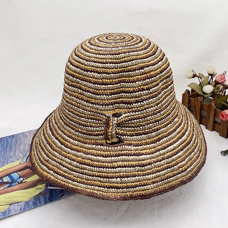 Sunlight Blocker For Summer Straw Hat Japanese And Korean Fashion Versatile Fashion Stripes Casual Folding Raffia Hat