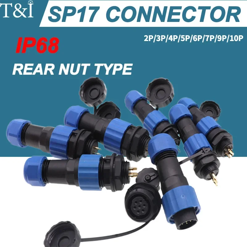 

SP17 SL17 Waterproof Aviation Plug Connector with Male and Female Butt Joint Rear Nut Configuration, IP68 Rated,2-10 Pin Options