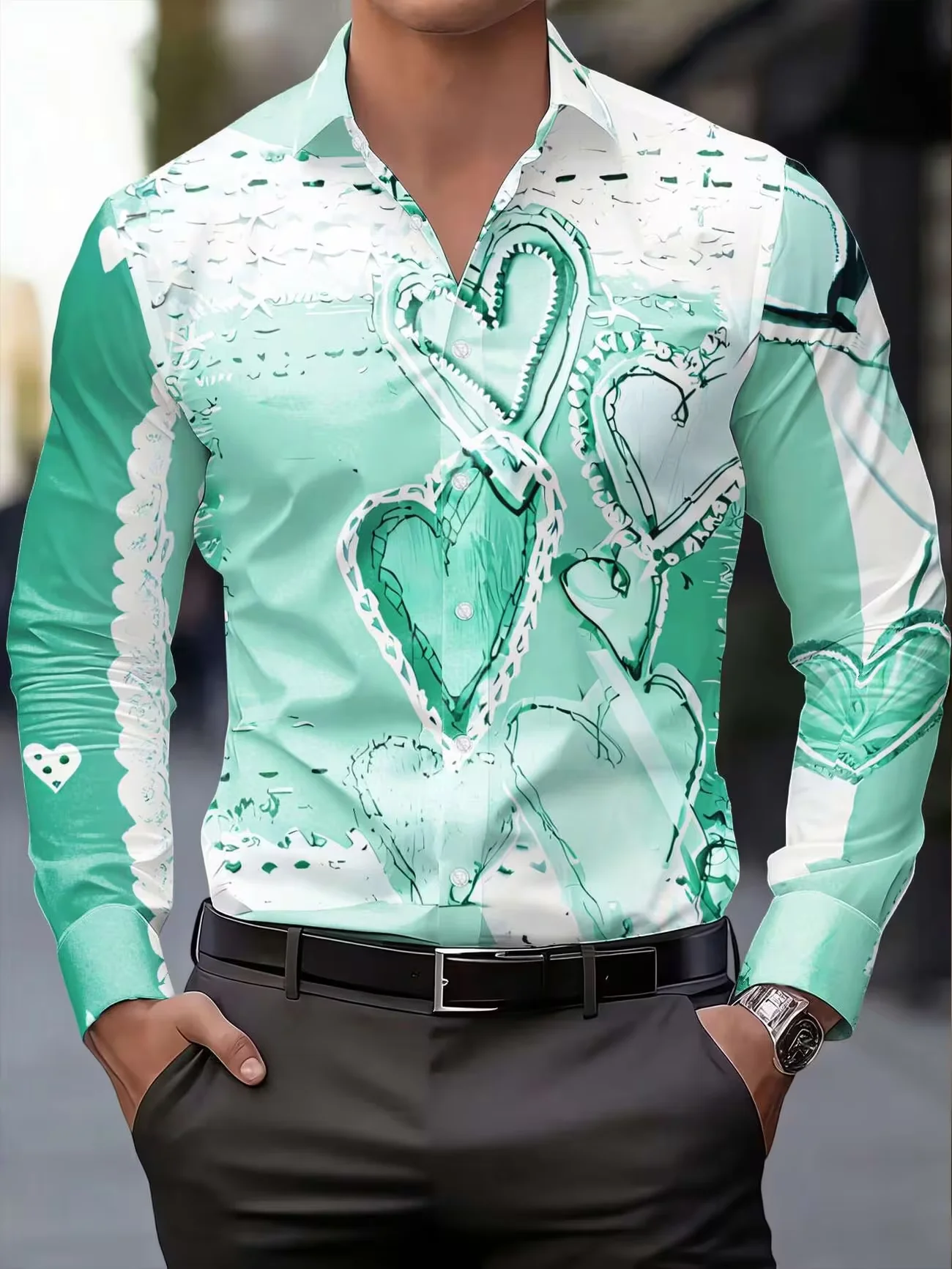 New Purple Bottom White Cashew Flower Splicing Printed Men's Long Sleeve Shirt Retro Ethnic Style Shirt