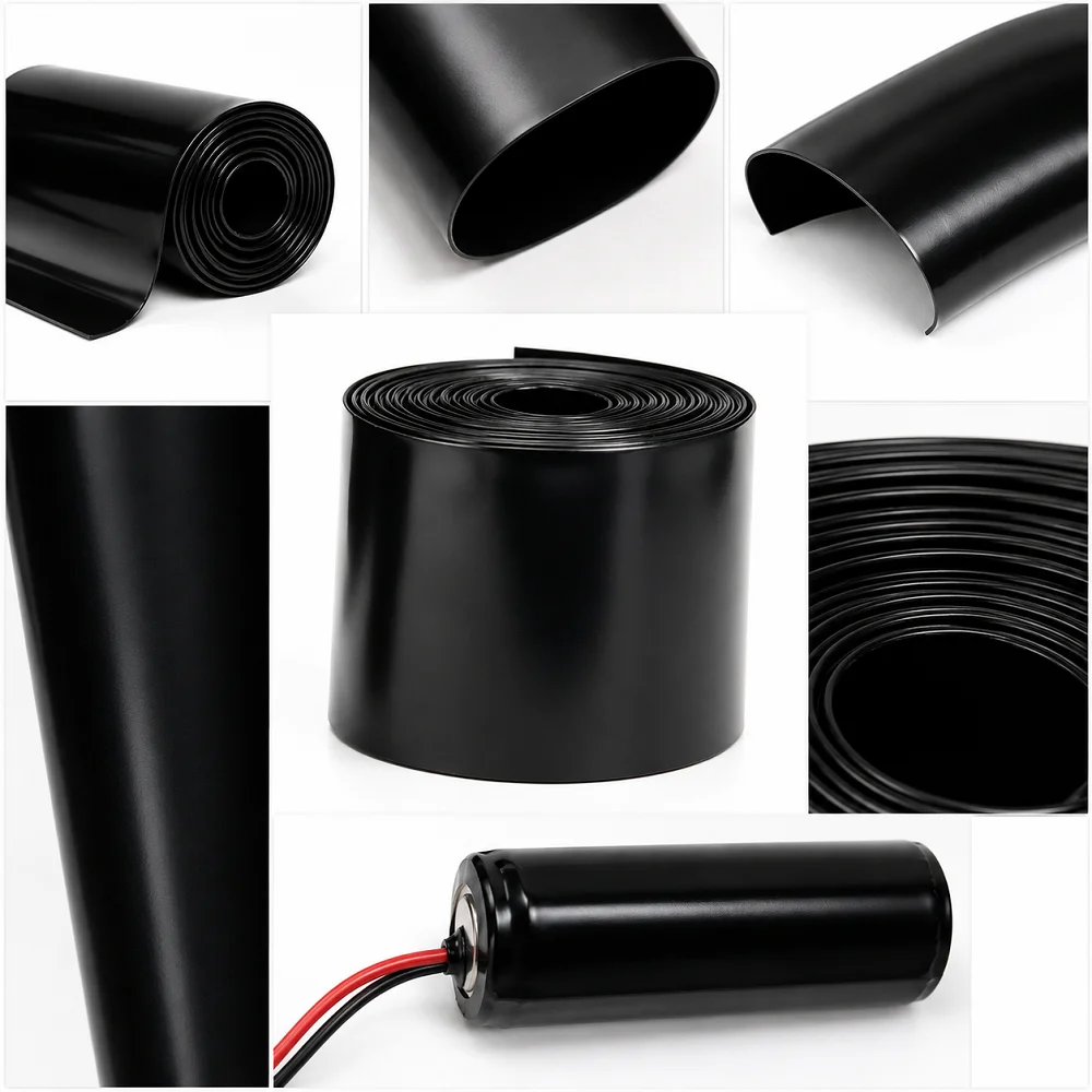 Width 30-300mm 18650 Lipo Battery PVC Heat Shrink Tube Black Battery Film Wrap Electrical Insulation Protection Case Sleeve