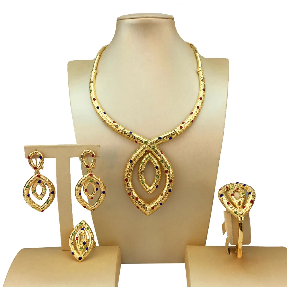 Ultimo Set di gioielli placcati in oro italiano donna collana grande gioielli Dubai regalo di gioielli per feste di matrimonio FHK18471