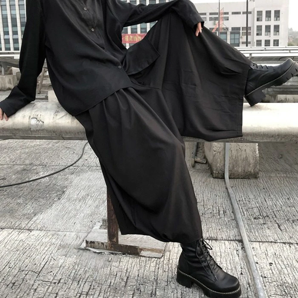 

Мужские брюки-юбка XS-5XL, весенняя новинка, однотонные, в американском ретро-стиле, модные, уличные, свободные, повседневные, нишевые мужские нижние брюки