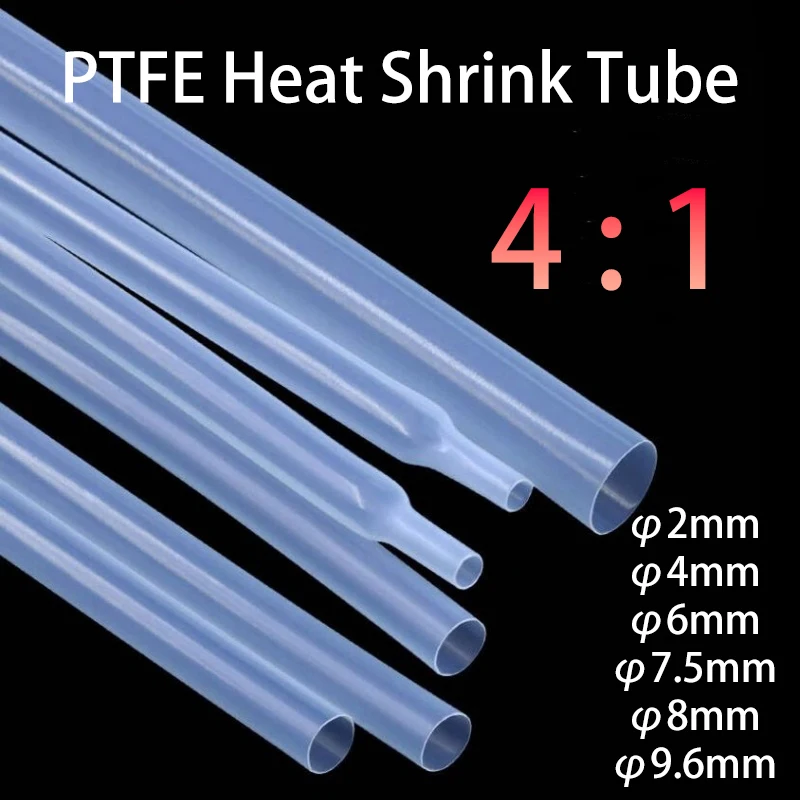4:1 PTFE Heat Shrink Tube Diameter 2~9.6mm Transparent High Temperature Oil Resistance Tubing Cable Wire Heatshrink Tube