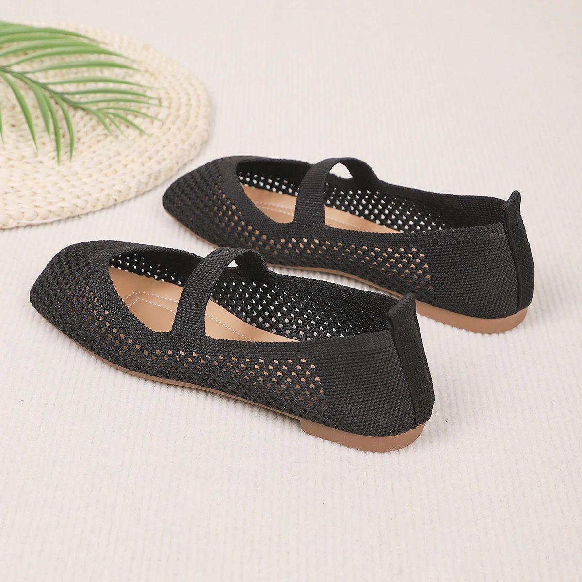 Große Größen Damen-Flachschuhe, Atmungsaktive Gestrickte Sneaker, Weiche Ballett-Loafer, Lässige Slip-On Bootsschuhe für Frauen – Detail 2