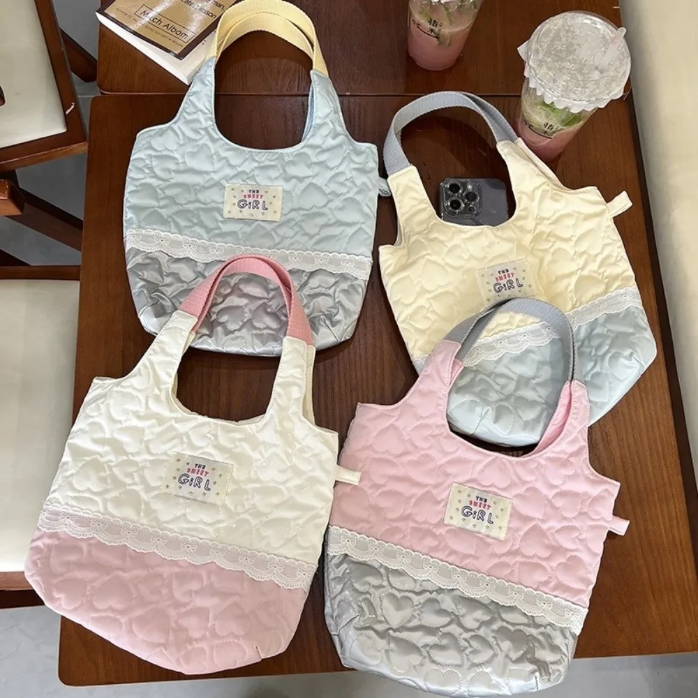 

Casual Cotton Quilted Handbag Portable Large Capacity Heart Tote Bag Mini Shoulder Bag Crossbody Bag