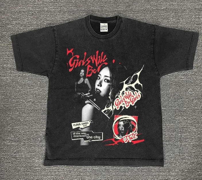 

ITZY Girl Group Shen Youna Yuna Ретро старая футболка с короткими рукавами из чистого хлопка, приятная для кожи и дышащая женская футболка с цифровой печатью