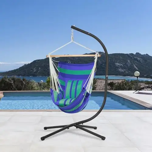 Hanging Hammock Chair Stand | Outdoor, Solid Steel, Heavy Duty Construction, C Stand Air Porch Swing, Stand Only