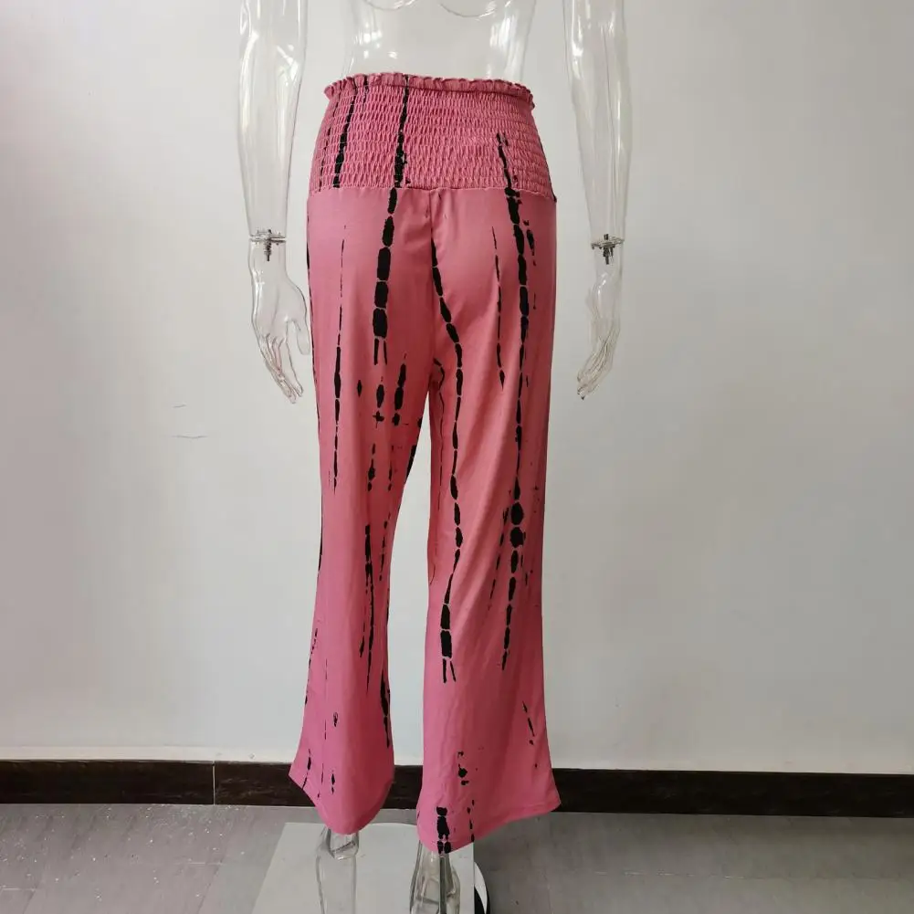 Elastic Waist Pants Tie Dye Print Wide Leg Pants for Women High Waist Trousers with Pockets Business Work Streetwear Style Women