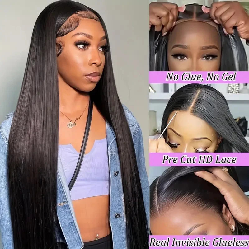 Alimice Pre Cut 13x4 Straight Human Hair Glueless Wig Lace Front Wigs Human Hair 180% Density Upgraded