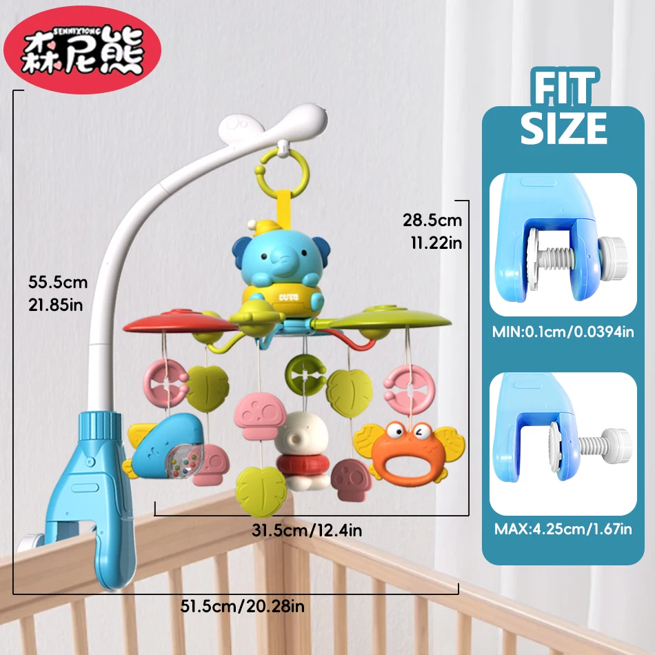 SENNIXIONG Bambino Musica Luce Rotazione Elefante Lenitivo Letto Campana Infantile Sensoriale Sviluppare Sonagli Montessori Giocattoli Per I Regali Del Bambino