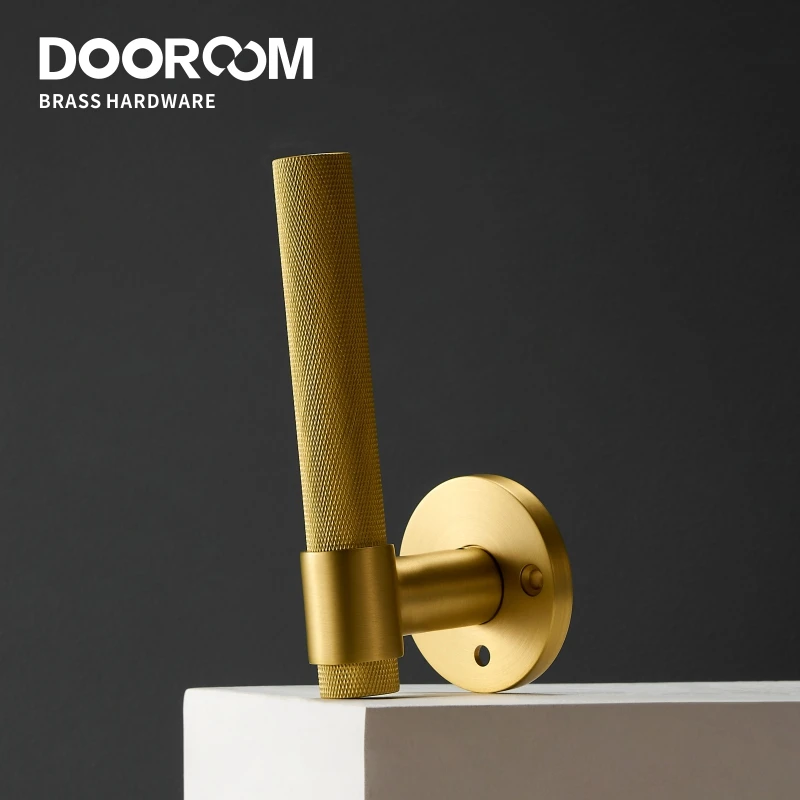 Dooroom Brass Knurled Door Lock Set Black Gold Interior Bedroom Bathroom Double Wood Door Lever Set Dummy Privacy