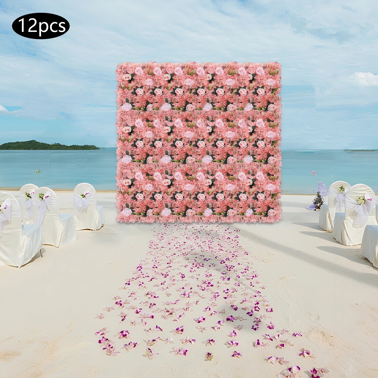 12 paneles de pared de flores rosas, telón de fondo de flores artificiales para decoración del banquete de boda, 60x40cm cada panel, guirnalda colgante de vid falsa