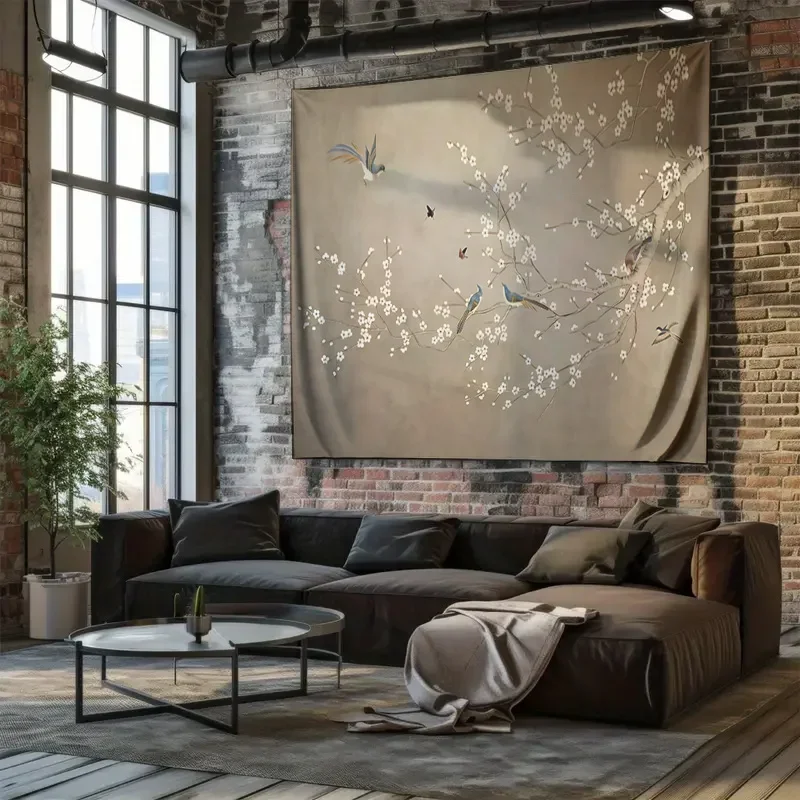 1 Stück eleganter Wandteppich mit Blumen- und Vogelmuster, moderner, minimalistischer Kunststoff für Schlafzimmer-Wanddekoration