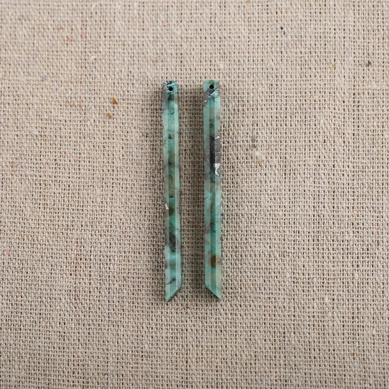 B&F Long strip Chrysocolla Earring Beads, Handmade Natural stones beads, Polished Stones for jewelry Making Supplies