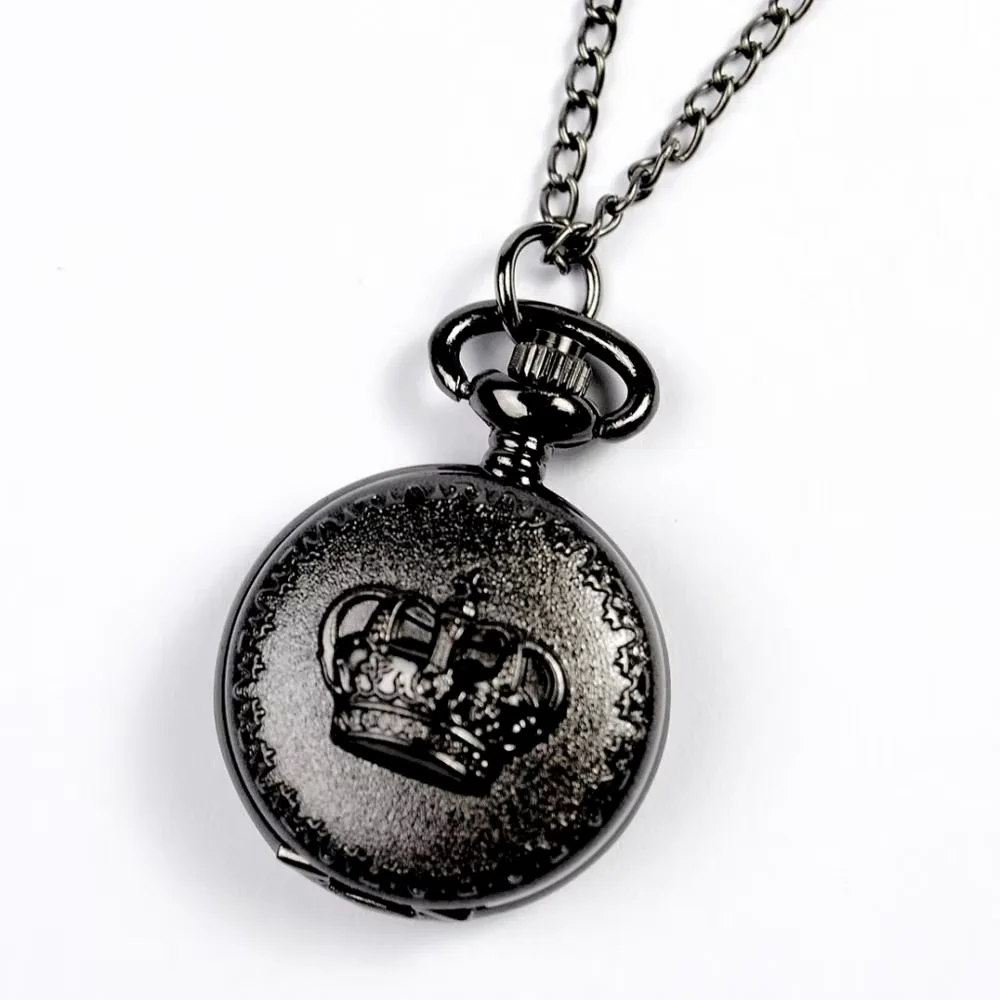 6063   Trend retro black crown pocket watch hollow back personality fashion pocket watch trend pocket watch with necklace