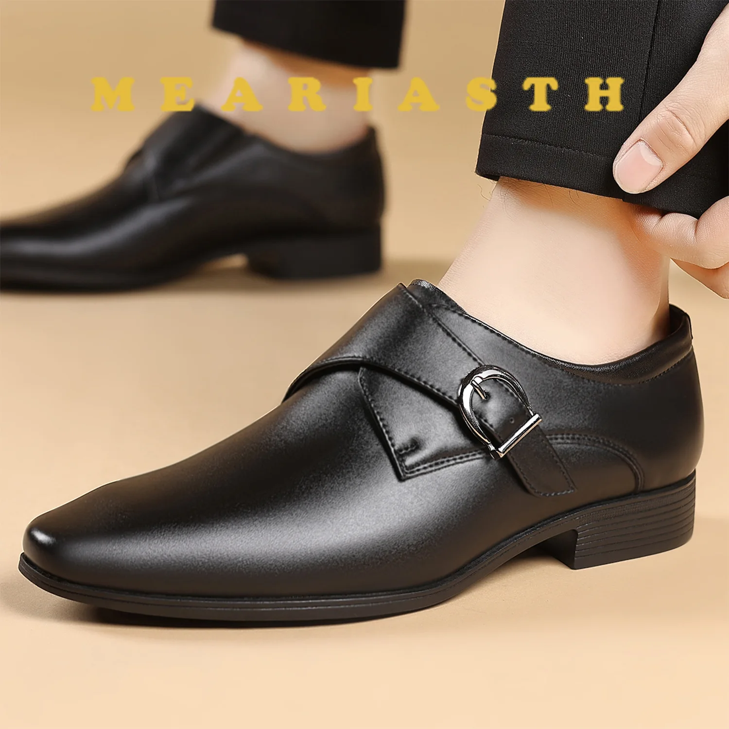 

2025 Men's Dress Shoes Formal Oxford Shoe for Man Wedding Dress Brand PU Leather Trendy Buckles Big Size Male Business Footwear